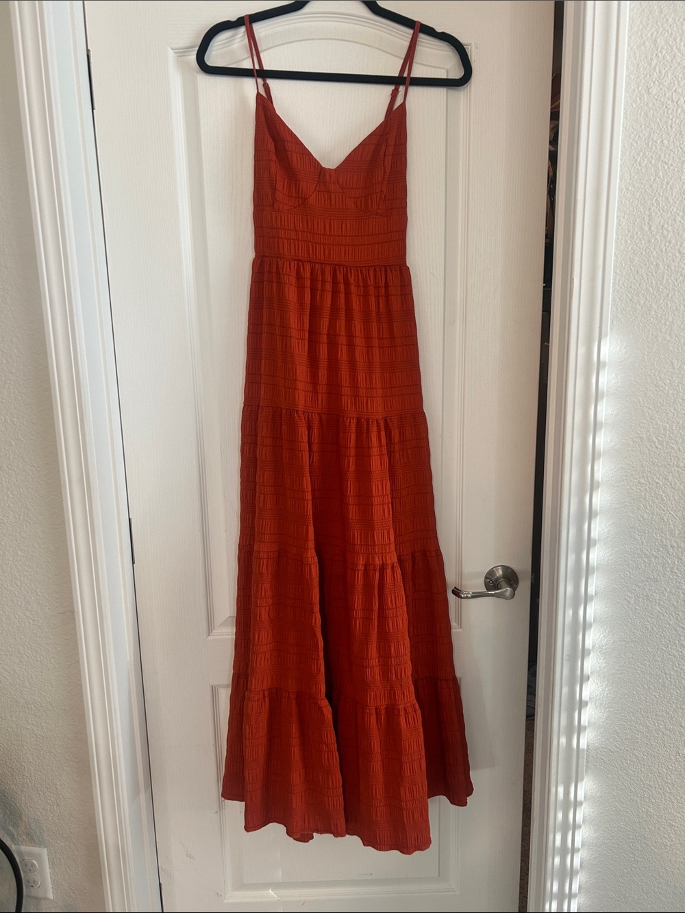 Rust Red Tiered Maxi Dress with Spaghetti Straps